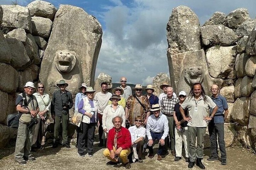 Guiding a tour group in Hattusa Lion's Gate