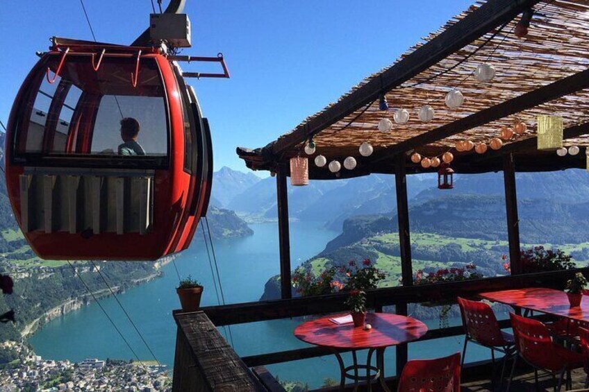 Enjoy culinary delights and stunning views at the Urmiberg Restaurant at 1,140 metres. The cable car ride is included in the price, but lunch is not.