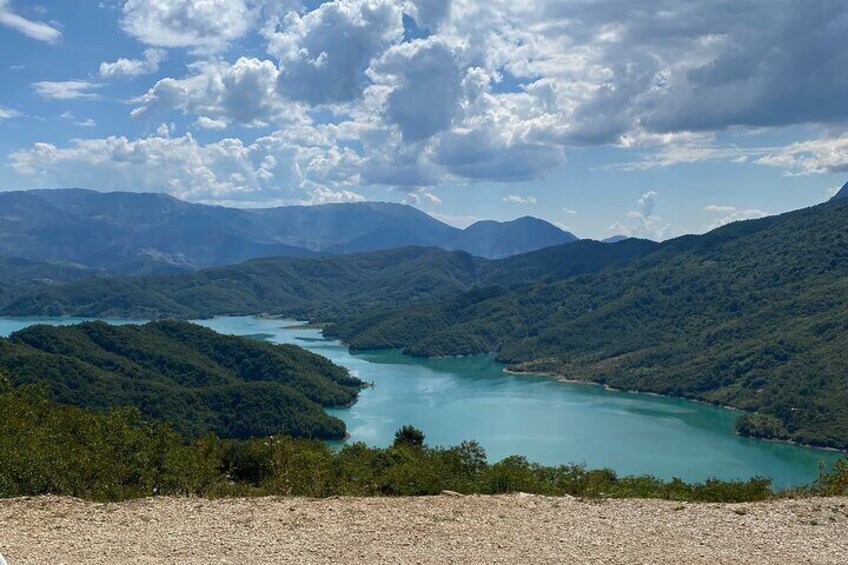 This is the picture of Bovilla Lake ride in the middle of Albanian Alps 