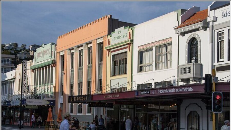 A view across Hastings street in Napier at some of the Art Deco buildings