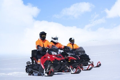 Snowmobiling on Langjökull Glacier from Geysir Area