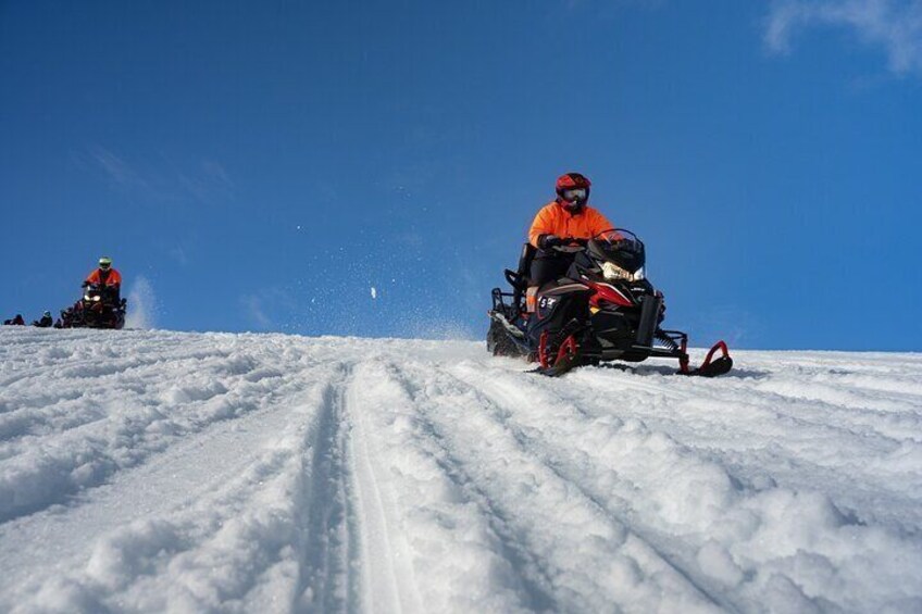 Snowmobiling on Langjökull glacier