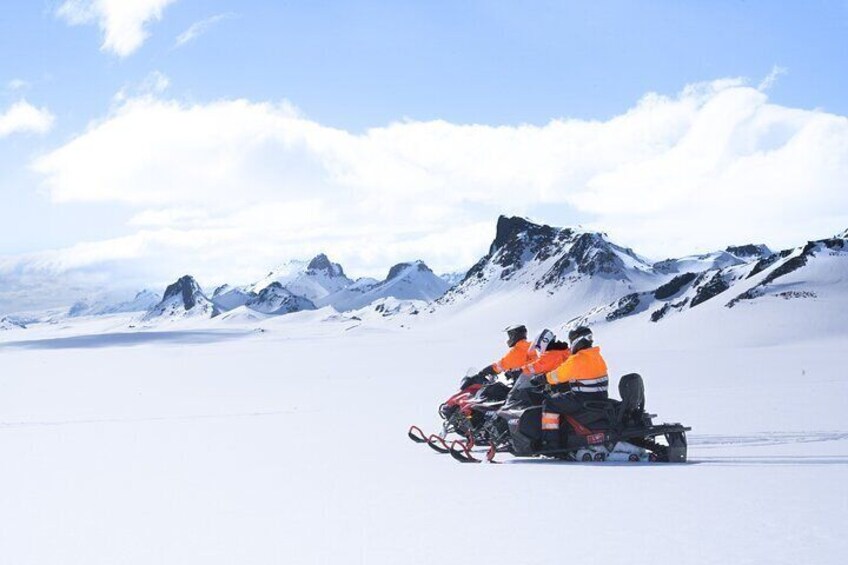 Snowmobiling on Langjökull glacier