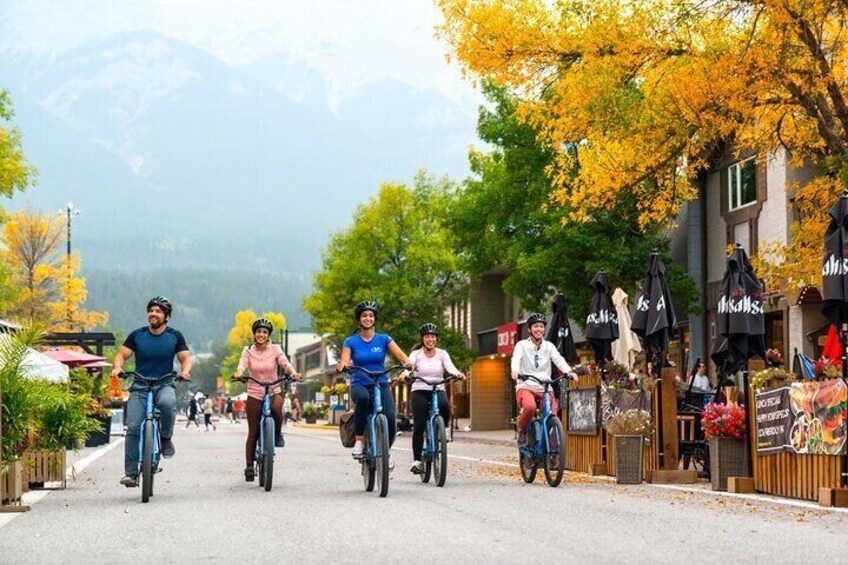 Cycling in downtown Canmore and Banff