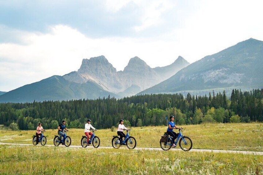 Cycling with mountain views