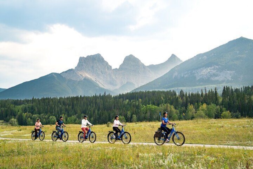 Cycling with mountain views