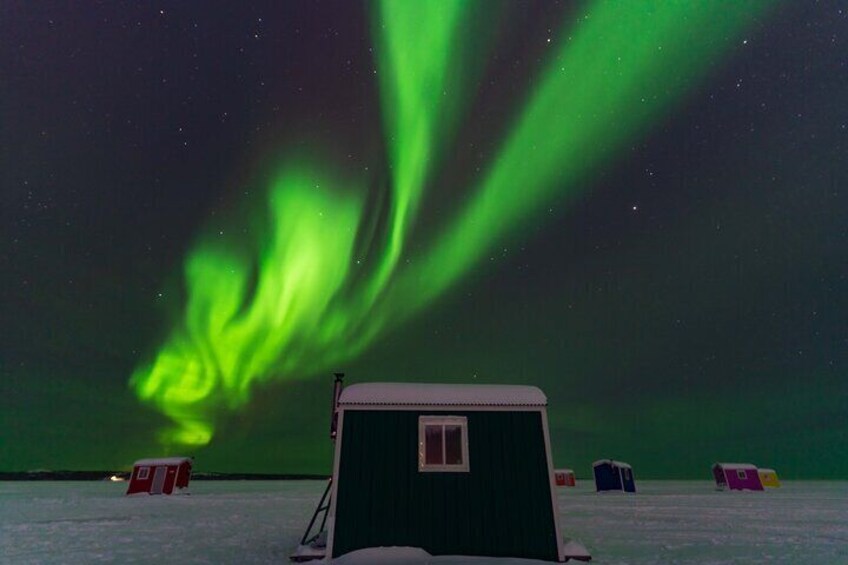 Aurora Viewing in Cozy Cabin on Great Slave Lake