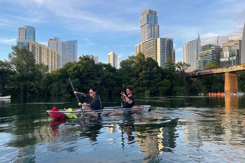 Clear kayaking on Lady Bird Lake in Austin, TX