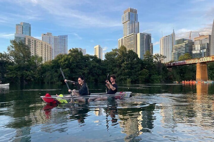 Clear kayaking on Lady Bird Lake in Austin, TX