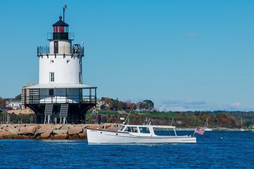 MARIE L passing Spring Point Ledge Lighthouse. One of many Portland lighthouses you will see on this tour!