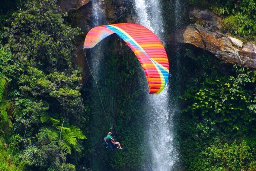 Paragliding and hammocks zipline over waterfalls private tour