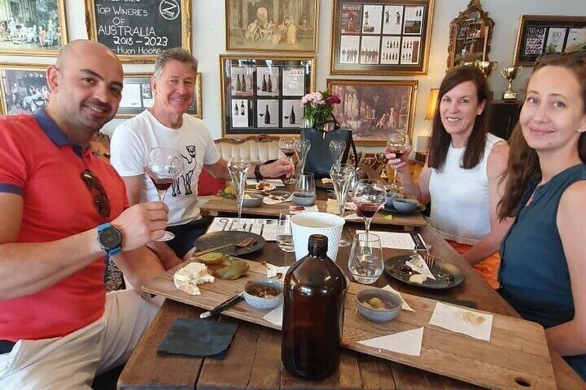 Friends enjoying lunch and a tasting