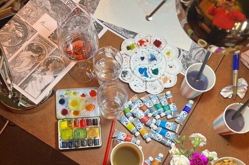 We use watercolors in tubes and pans.