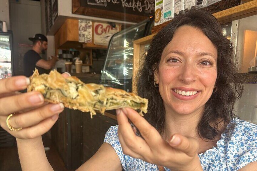 The Corner Spot's spinach pie is crunchy, cheesy goodness.