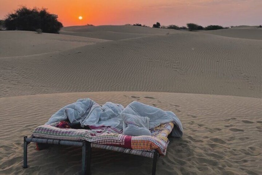 Comfortable beds with beautiful sunrise.