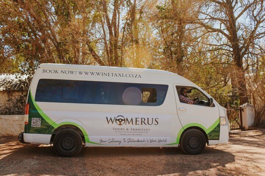 Stellenbosch Wine Taxi, equipped with comfortable seating, aircon, and a snack box with all your wine day essentials, provided by us.