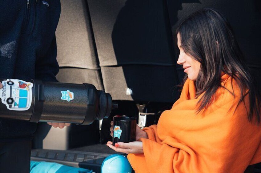 Enjoy a hot drink upon arrival to keep you warm.