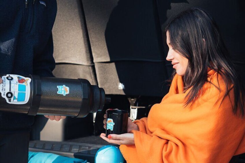 Enjoy a hot drink upon arrival to keep you warm.