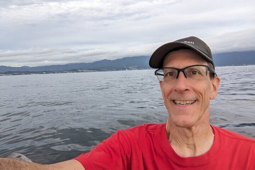 in the kayak on Lake Biwa