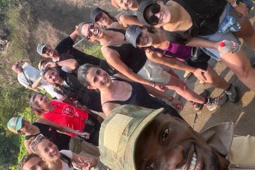 A selfie with our tour guide and the amazing tourists at Murchison Falls National Park 