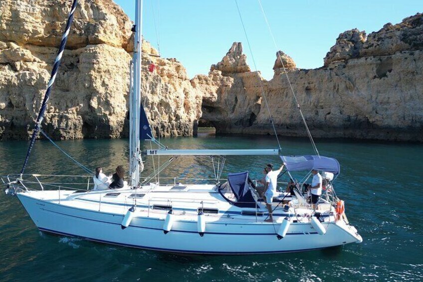 Golden Hour on Elegant Yacht Sunset Tour in Lagos, Algarve