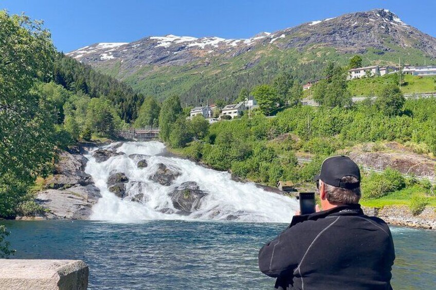 The downtown waterfall in Hellesylt