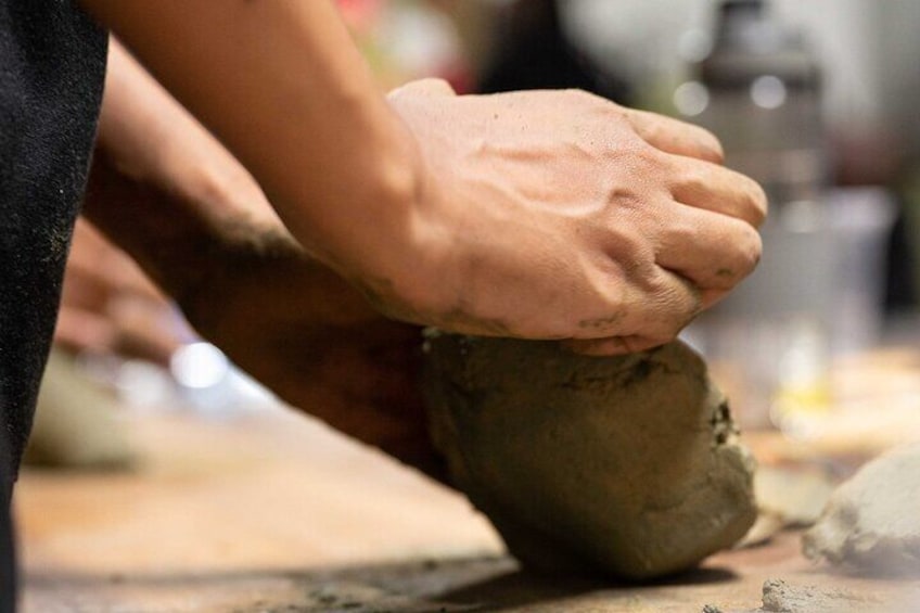 clay class during a pottery session