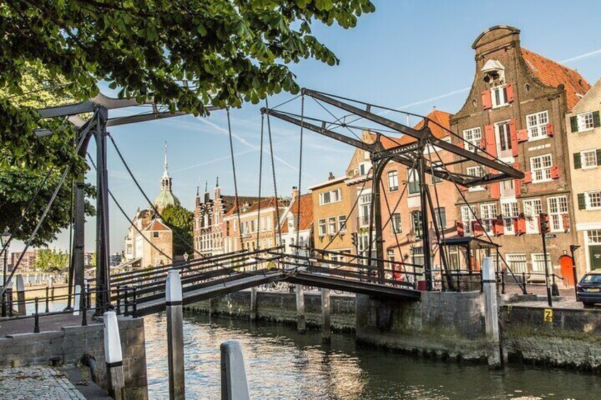 One of the many canals and warehouses along the Dordrecht waterways and harbors.