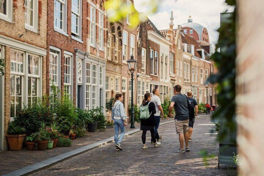 Picturesque street in Dordrecht, where your private guide will tell all the hidden details of the historic buildings.