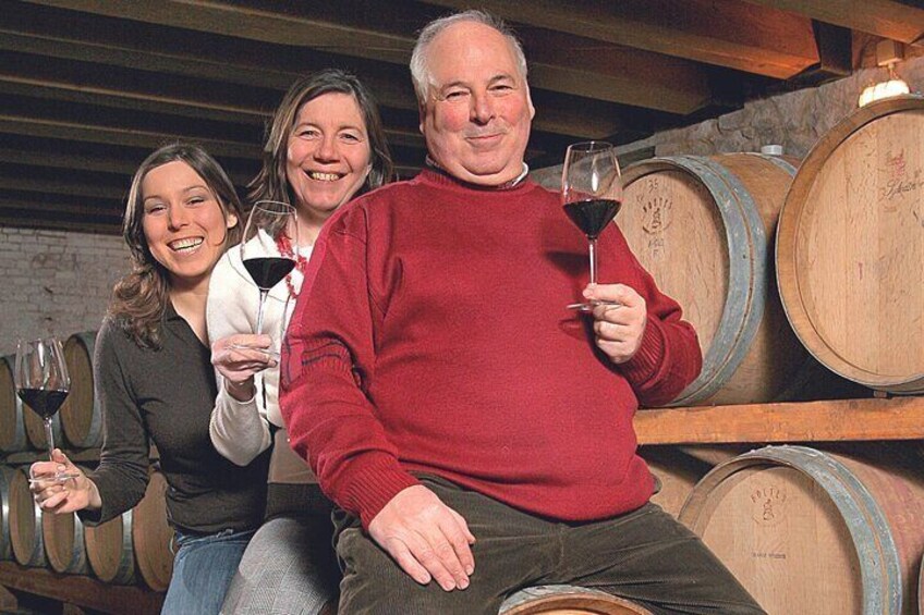 Family in the barrel room