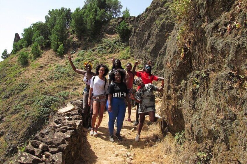 Friends trekking Cova Crater with Green Line Tours 