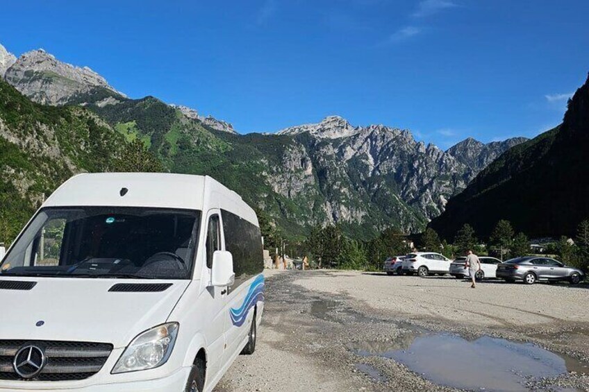 Our minibus at center of Theth