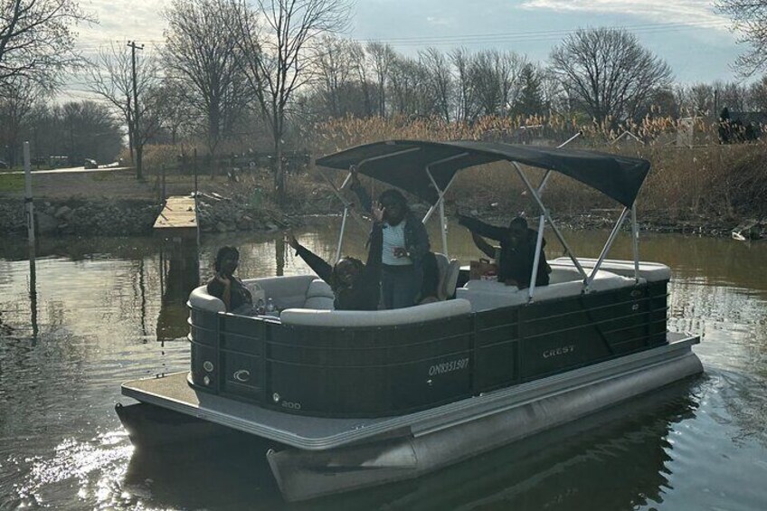 Our pontoon boat provides a comfortable platform for your cruise. 