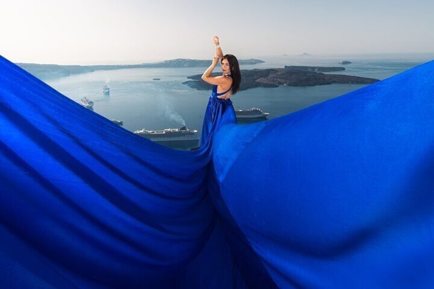 Santorini Flying Dress Photography with Hotel Pick up 