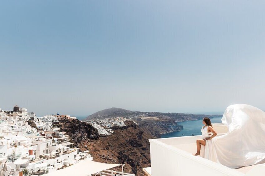 Santorini Flying Dress Photography with Hotel Pick up