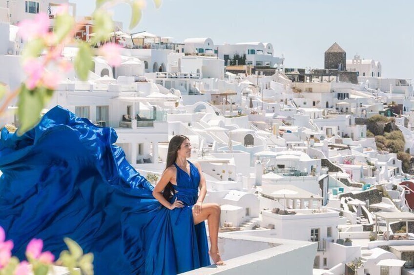 Santorini Flying Dress Photography with Hotel Pick up 