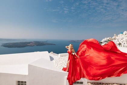 Santorini Flying Dress Photography with Hotel Pick up