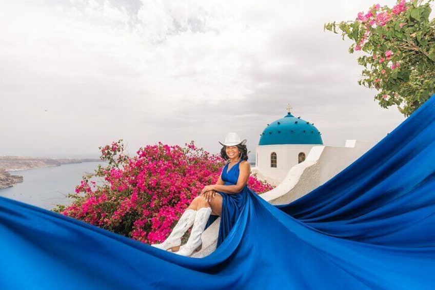 Santorini Flying Dress Photography with Hotel Pick up