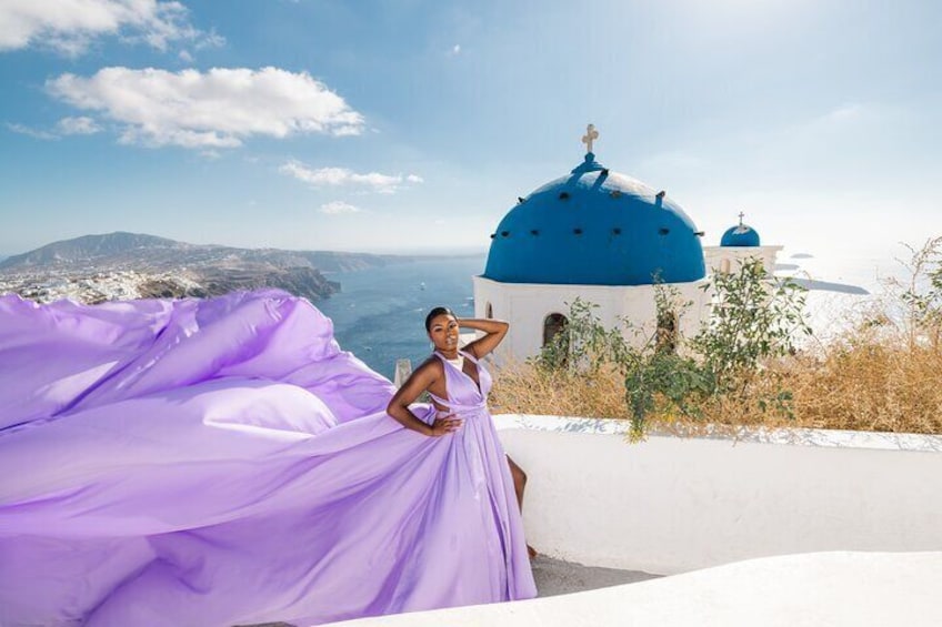 Santorini Flying Dress Photography with Hotel Pick up