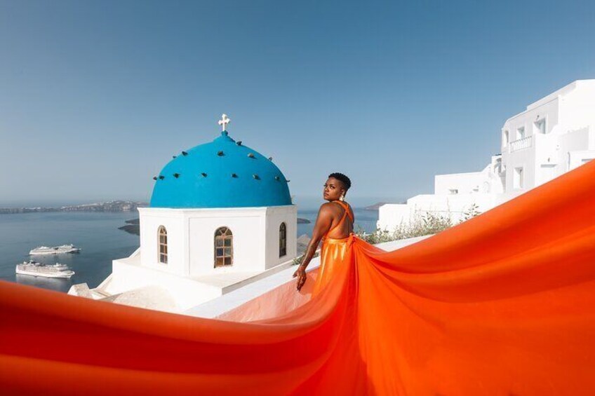 Santorini Flying Dress Photography with Hotel Pick up 