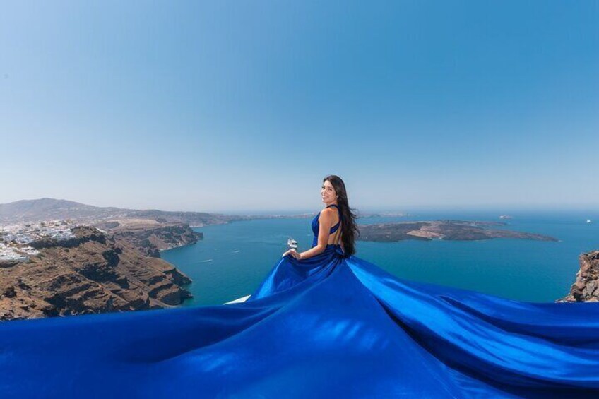 Santorini Flying Dress Photography with Hotel Pick up 