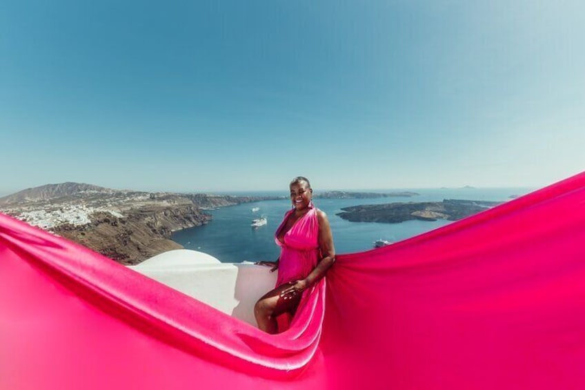 Santorini Flying Dress Photography with Hotel Pick up