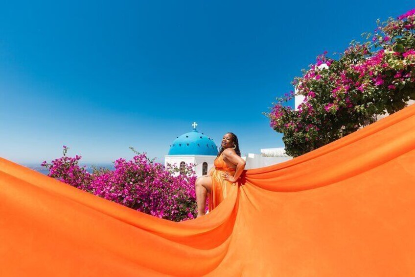 Santorini Flying Dress Photography with Hotel Pick up 