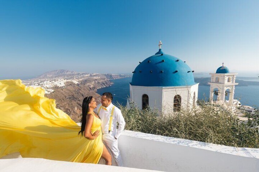 Santorini Flying Dress Photography with Hotel Pick up 