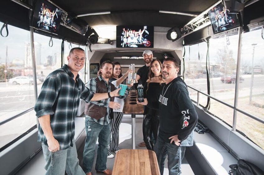 Cozy Boat Leather Seating that Folds Away - Huge Dance Floor. 7 TV's to Display Music Videos - Onboard Refrigeration. Bartender & DJ - Canvass Top w' Windows for Inclement Weather.