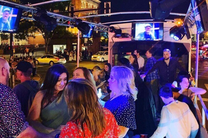 Upstage Party Bus is the only bus in the world to use professional concert lights to illunate the bus. This allows the guests to truly feel as if they are at a concert.