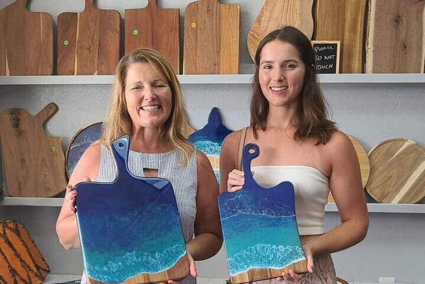 If glass doesn't interest you, check out our resin wave classes, you can learn how to make your own beach wave board. Choose from a variety of boards, lazy susans and more. 