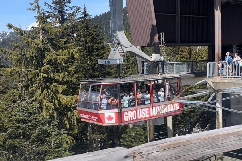 The Gondola At Grouse Mountain In Vancouver, British Columbia. Canada is called the Skyride and is an easy way to ascend and descend.