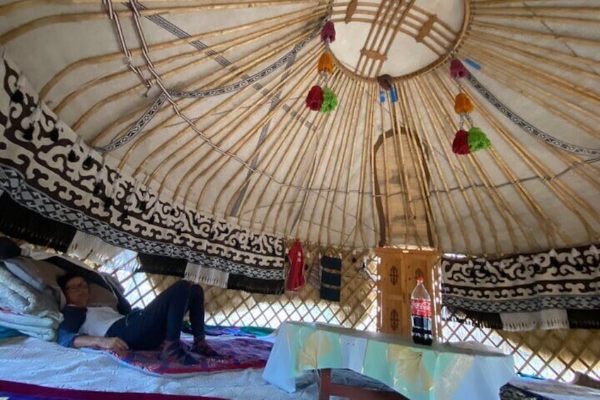 Relaxing in the yurt after a long ride