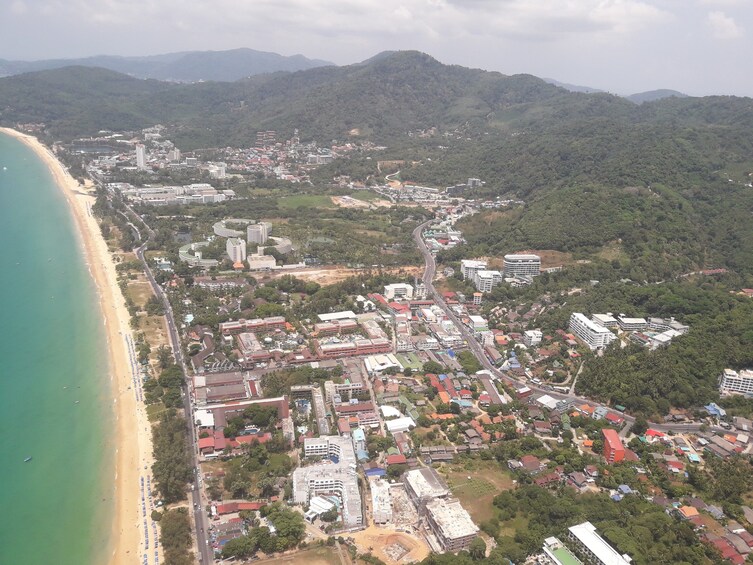 Aerial view of city along the coast in Phuket